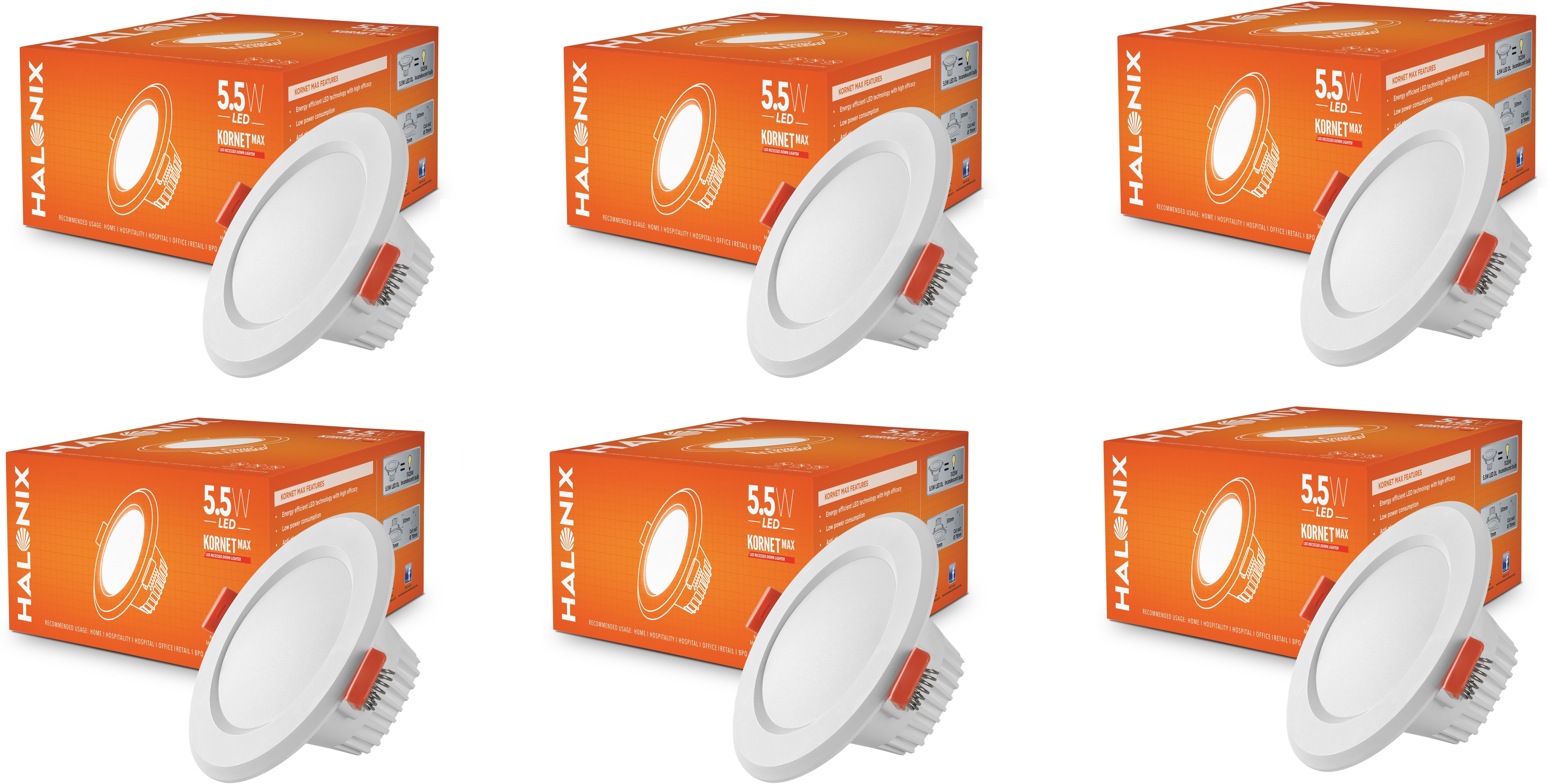 5.5W Kornet Max Recessed White downlighter Cutout 80mm Pack of 6 Ceiling Light Ceiling Lamp-image-6