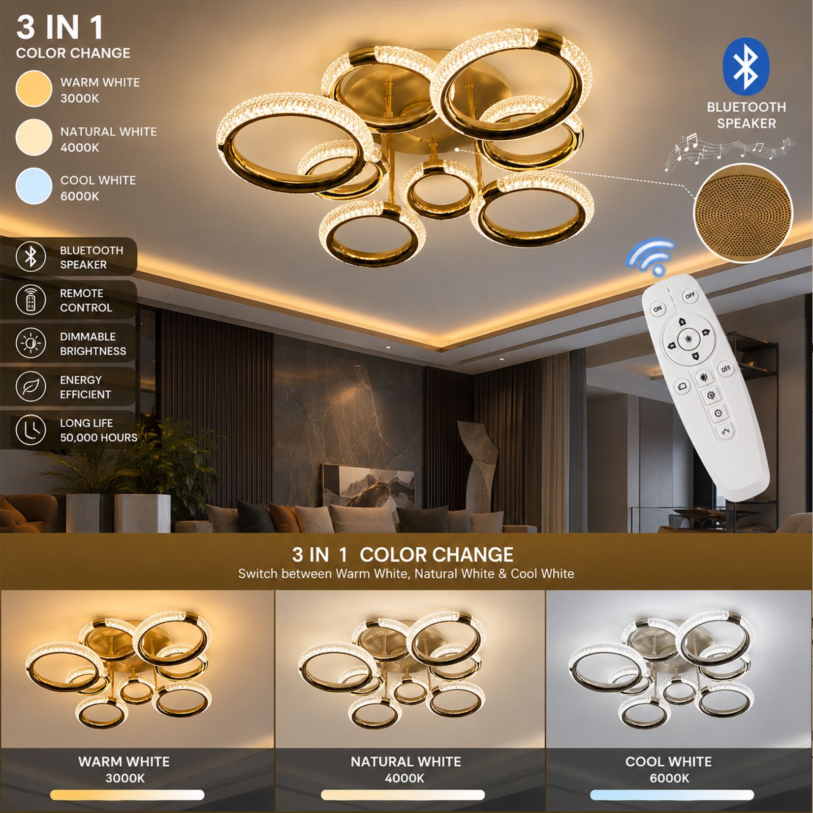 eve hanger Modern Gold Ring LED Chandelier Dimmable Ceiling Light for Living & Dining Room Ceiling Light Ceiling Lamp-picture-45