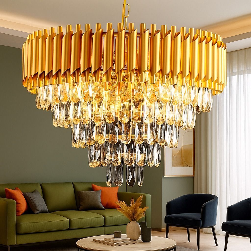 Crystal Chandelierl Hanging Ceiling Pendant Jhoomer 600mm Gold Chandelier Chandelier Ceiling Lamp-image-14