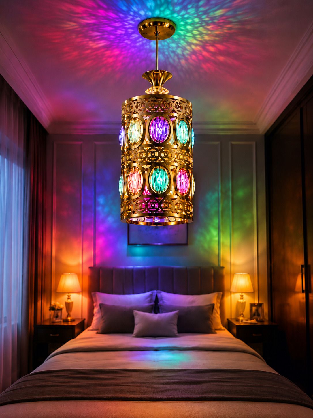 hybrix LED 9 Watt K9 Crystal Ceiling Lamp, Golden, 7 Color Lights by Switching On/Off, Pendant Lamp Ceiling Lamp-picture-26