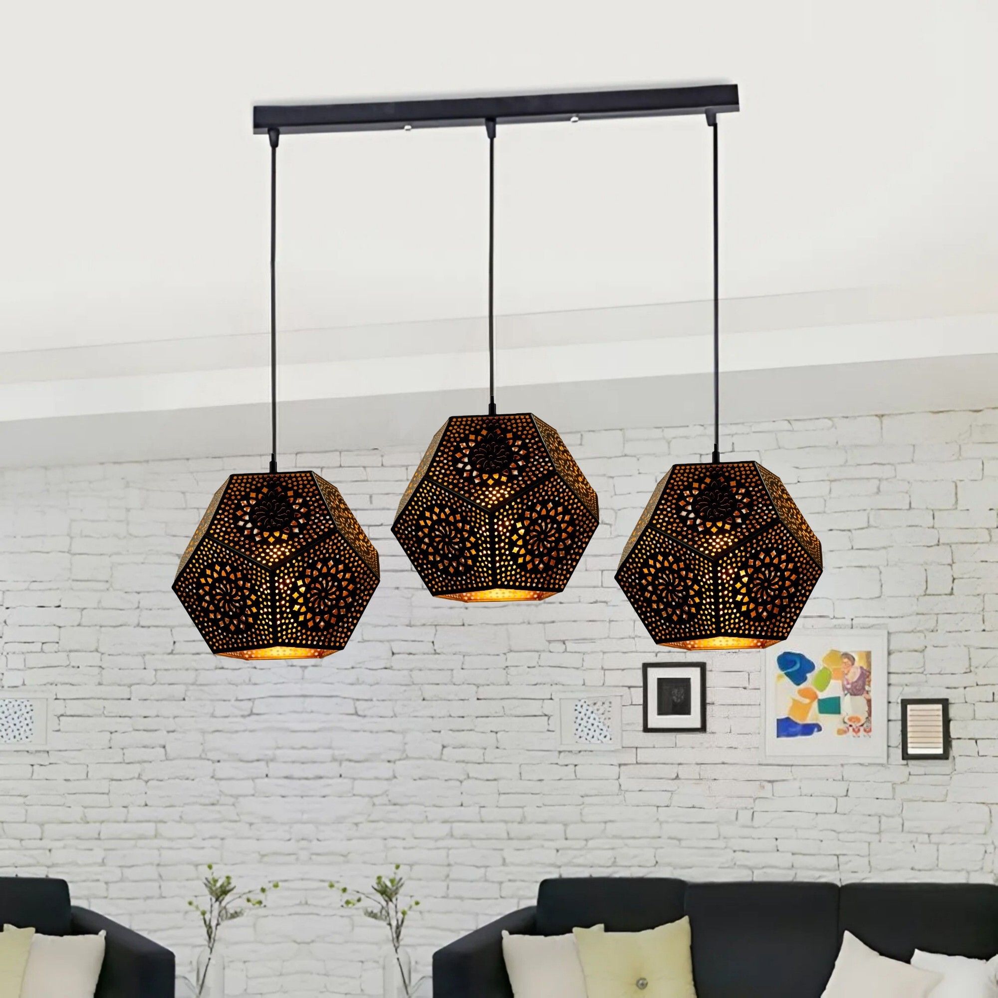 GLOMZY with Bulb Metal Laser Cutting Hexagons Shape 3Lamp Linear Hanging Set 1 Ceiling Light Ceiling Lamp-picture-27