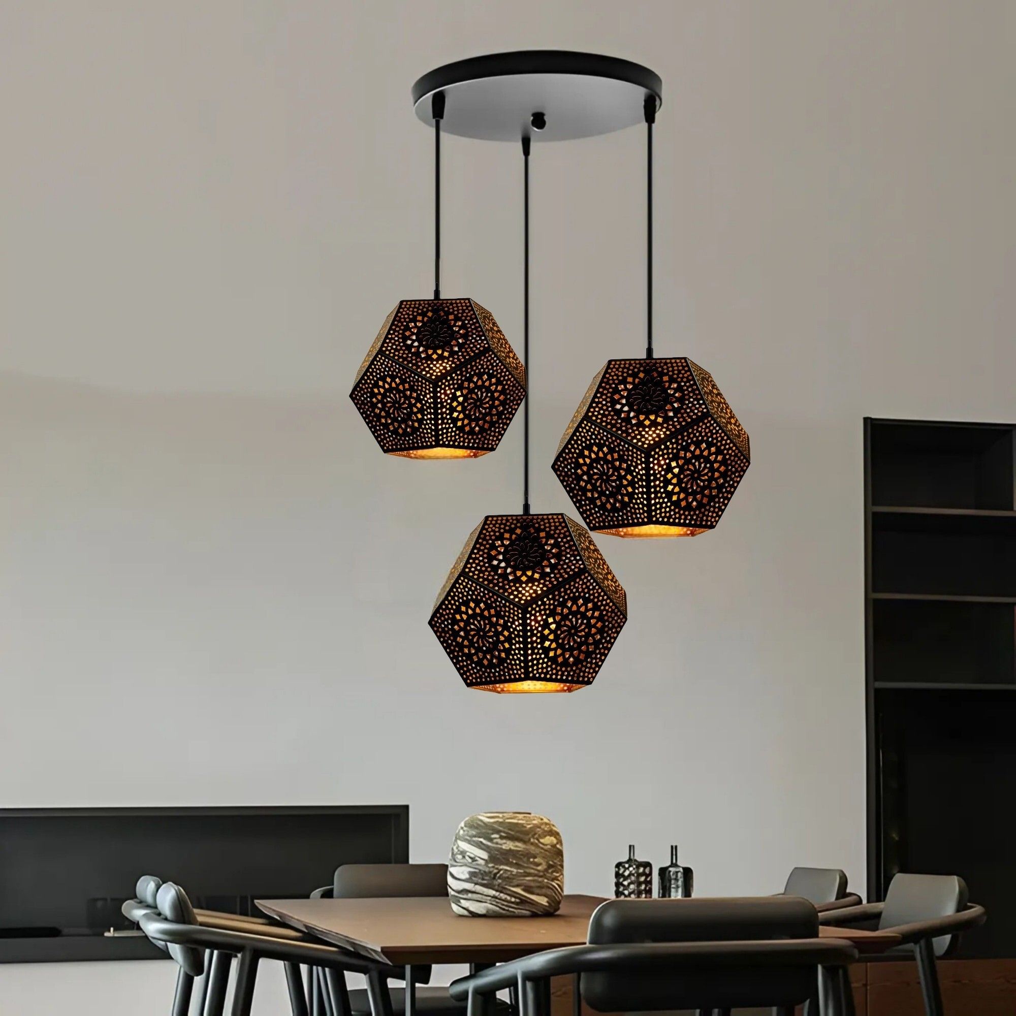 GLOMZY without Bulb Metal Laser Cutting Hexagons Shaped 3Lamp Hanging (Set of 1) Ceiling Light Ceiling Lamp-picture-32