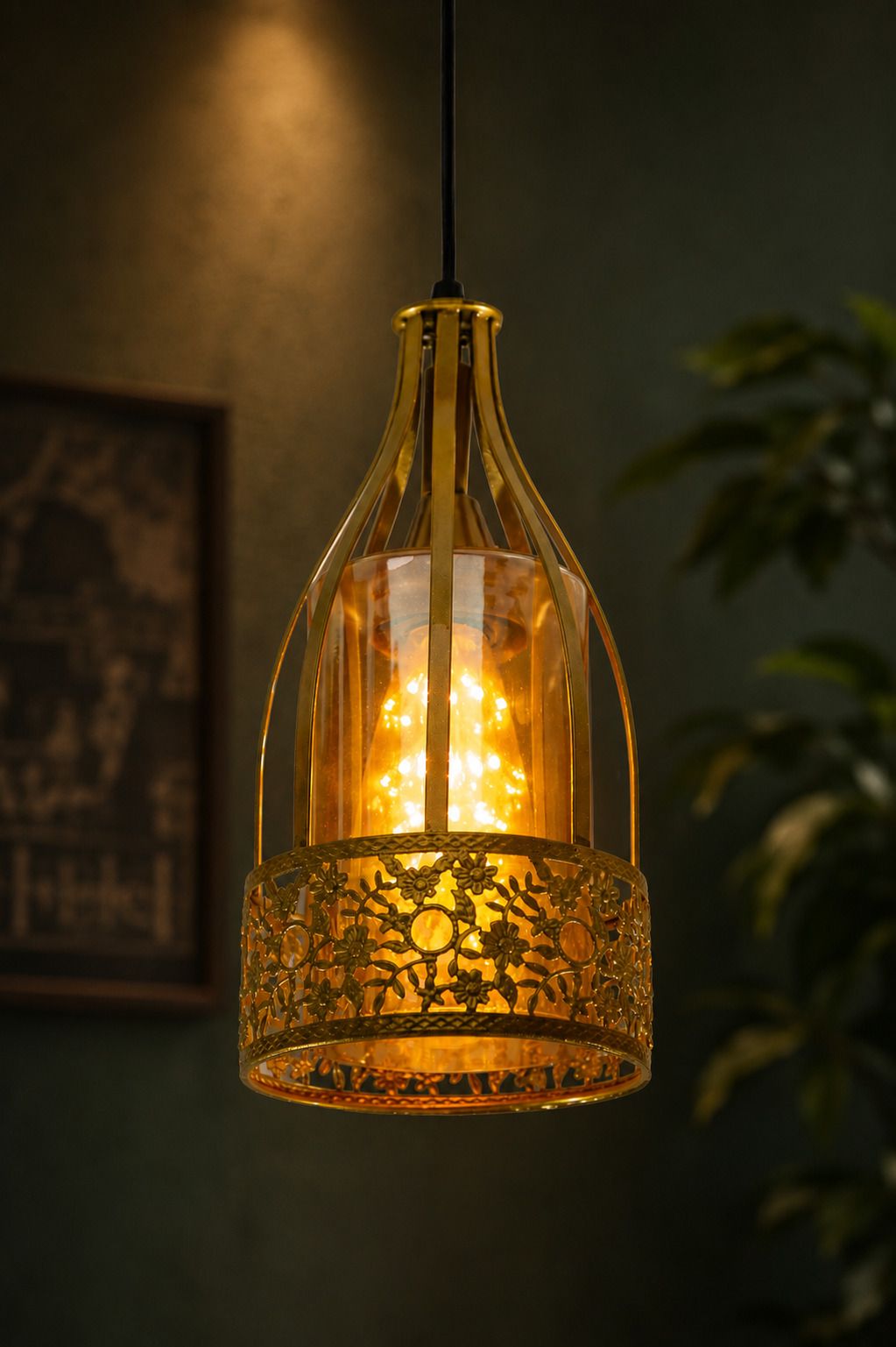 Golden Metal & Glass Bottle Shaped Pendant Lamp, Without Bulb(Pack of 1) Ceiling Light Ceiling Lamp-image-9