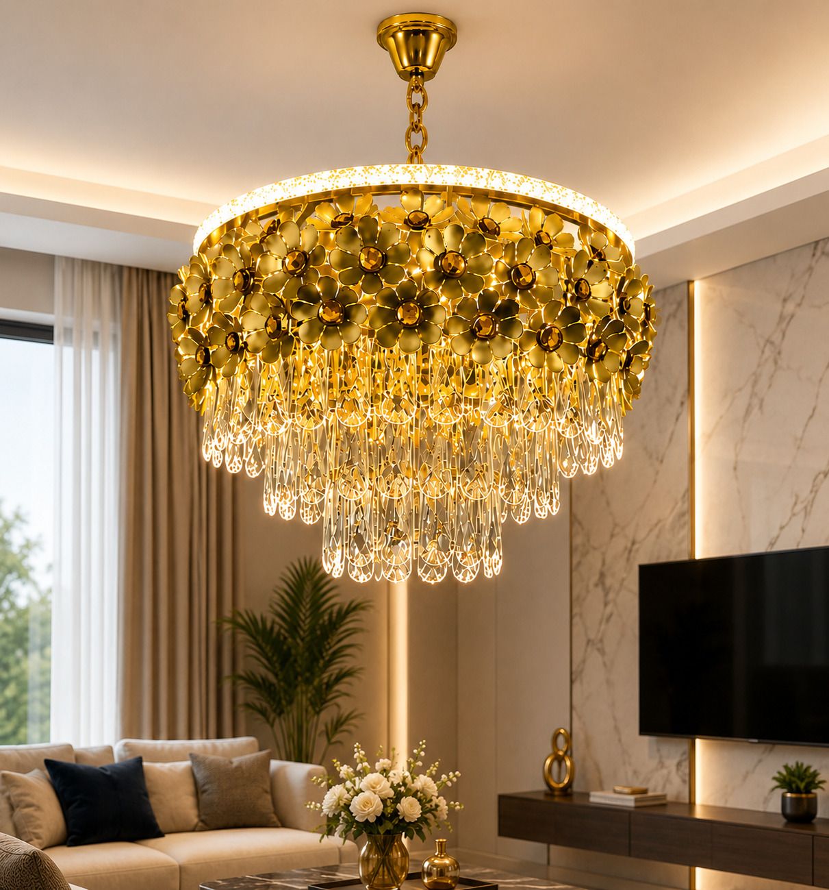 adwait Elegant Flower Design Crystal 400mm Chandelier For Hall & Living Room Chandelier Ceiling Lamp-picture-35