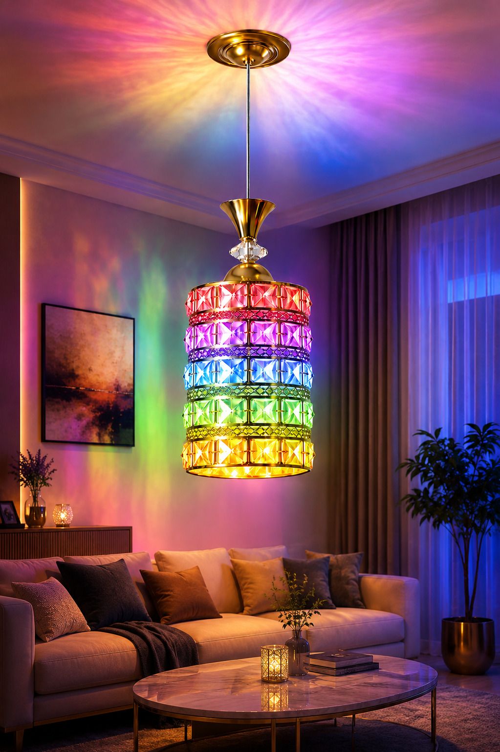 hybrix LED 9 Watt K9 Crystal Ceiling Lamp, Golden, 7 Colors Light by Switching On/Off, Pendant Lamp Ceiling Lamp-picture-31