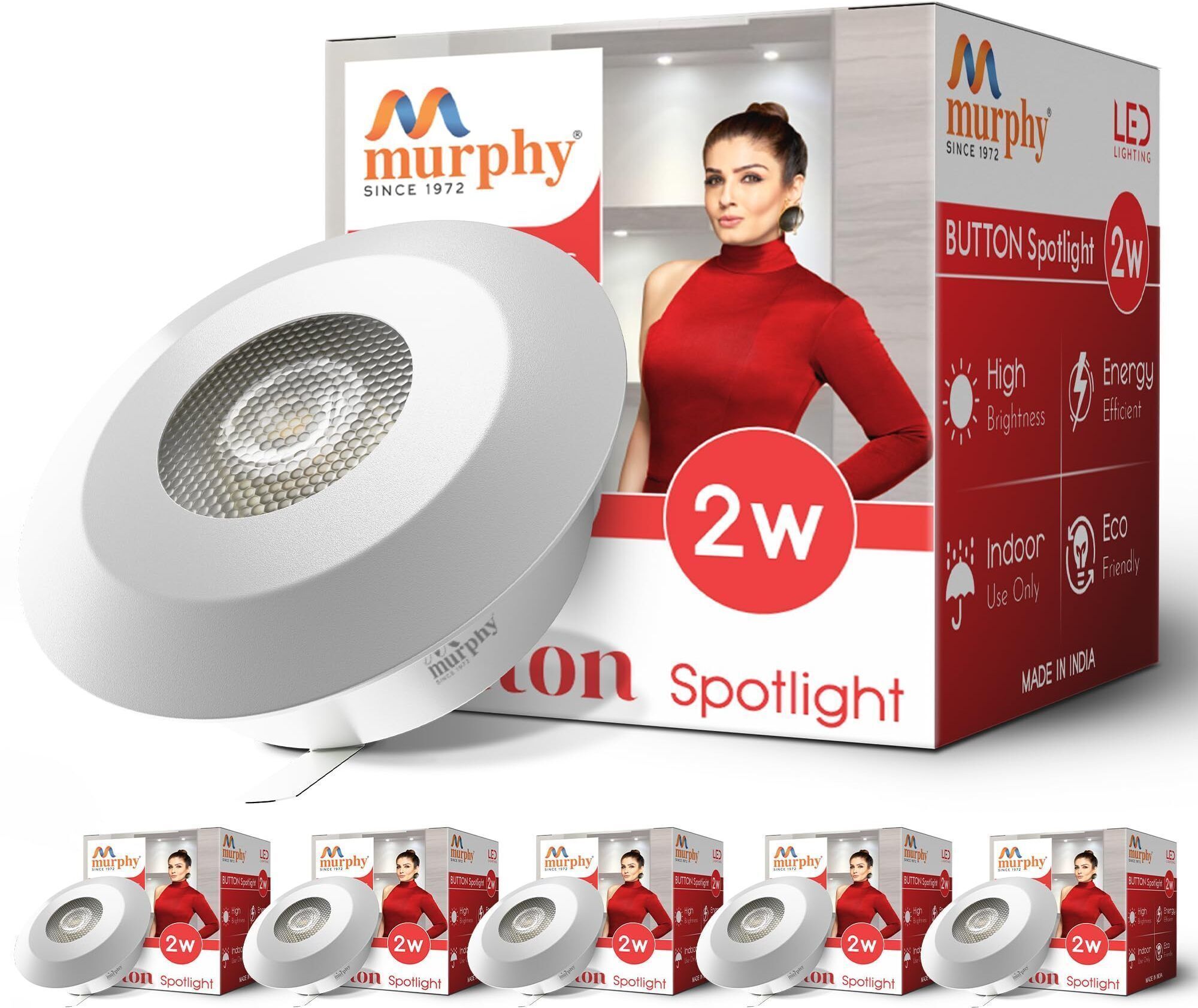 murphy 2 W LED Button Round Spot Light (Warm White, Golden Yellow) Pack of 6 Spot Light Ceiling Lamp-picture-12