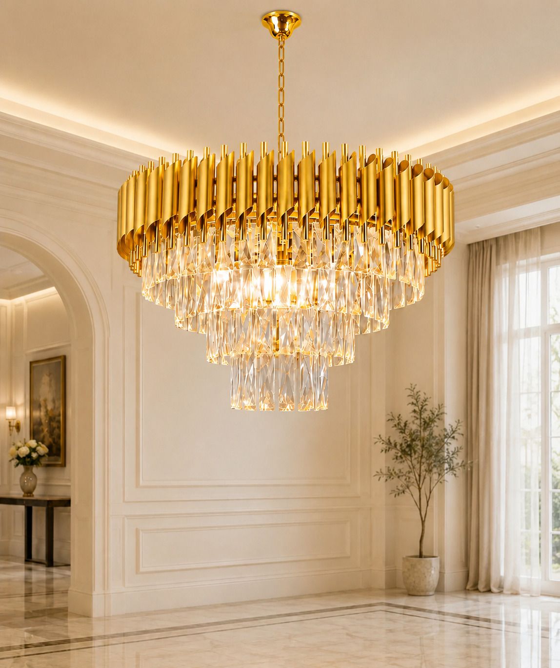 shinefly Modern Crystal Chandelier 500mm Gold Chandelier Ceiling Lamp-picture-16