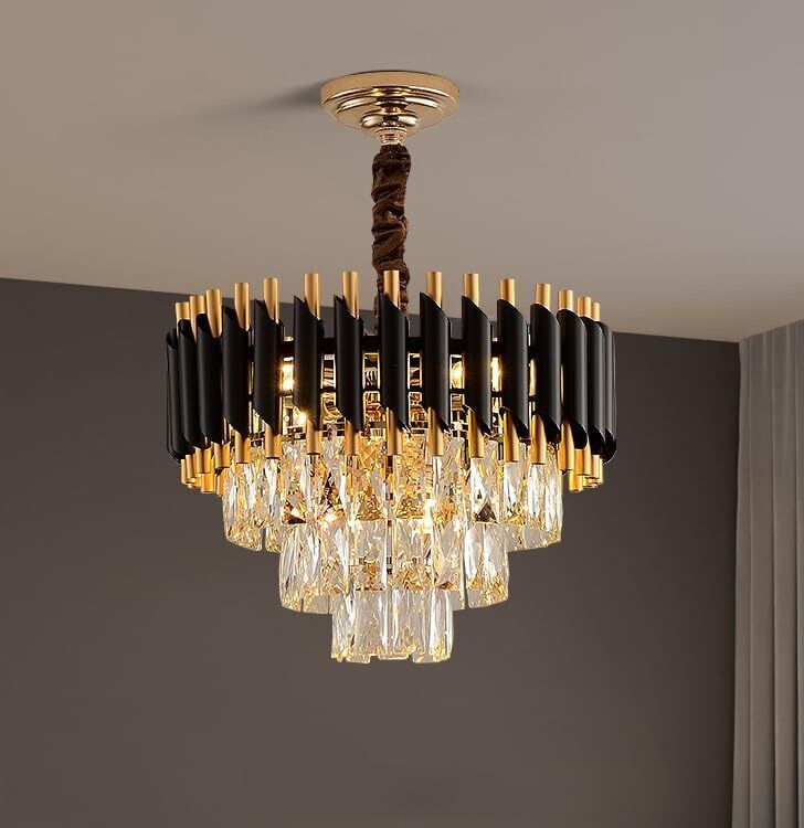 Glass Crystal Modern Ceiling Jhumar Light Fixure Gold Black( 400mm ) Chandelier Ceiling Lamp-image-15