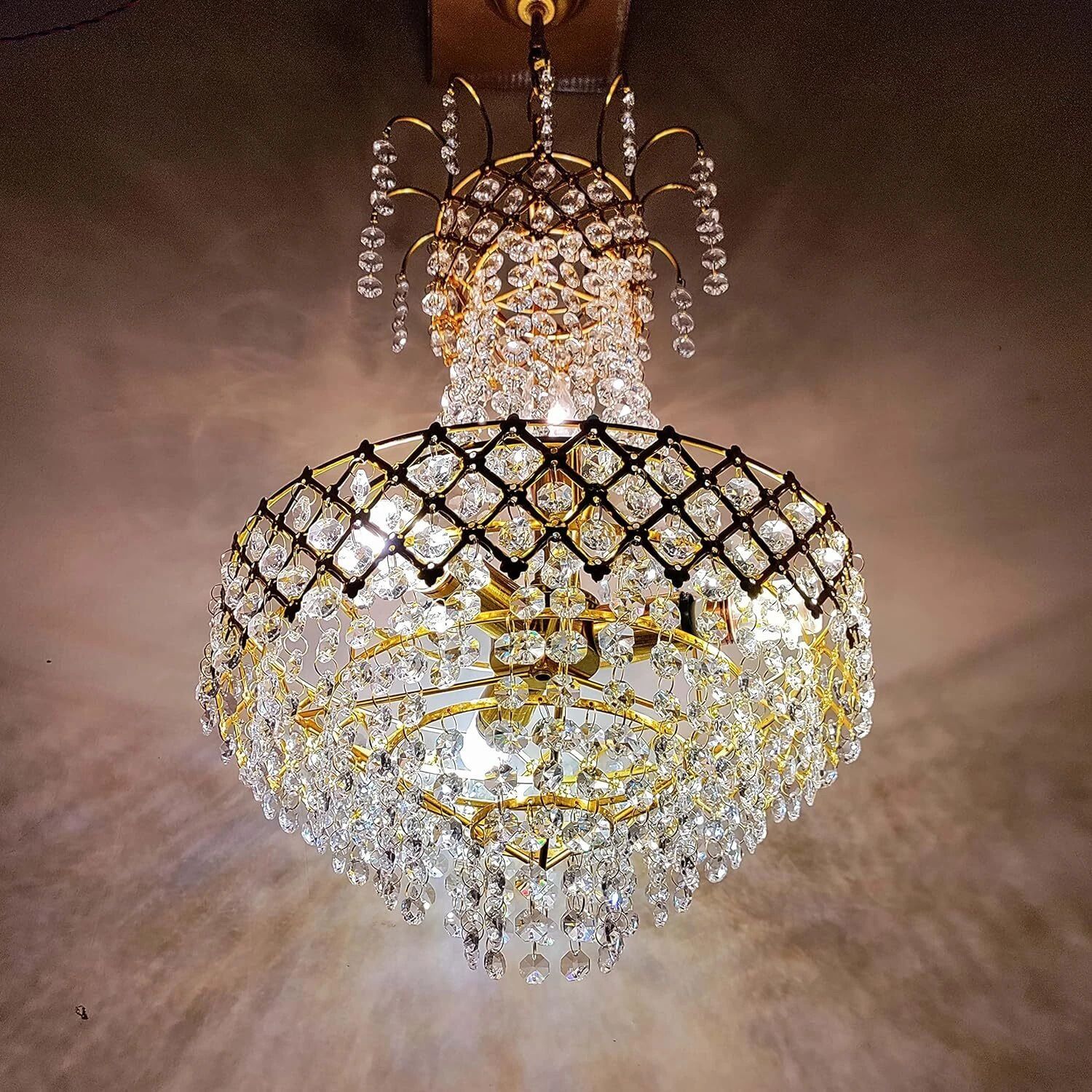 crystal gold polish metal 300 mm chandelier hanging ceiling pendant jhoomer Chandelier Ceiling Lamp-image-44