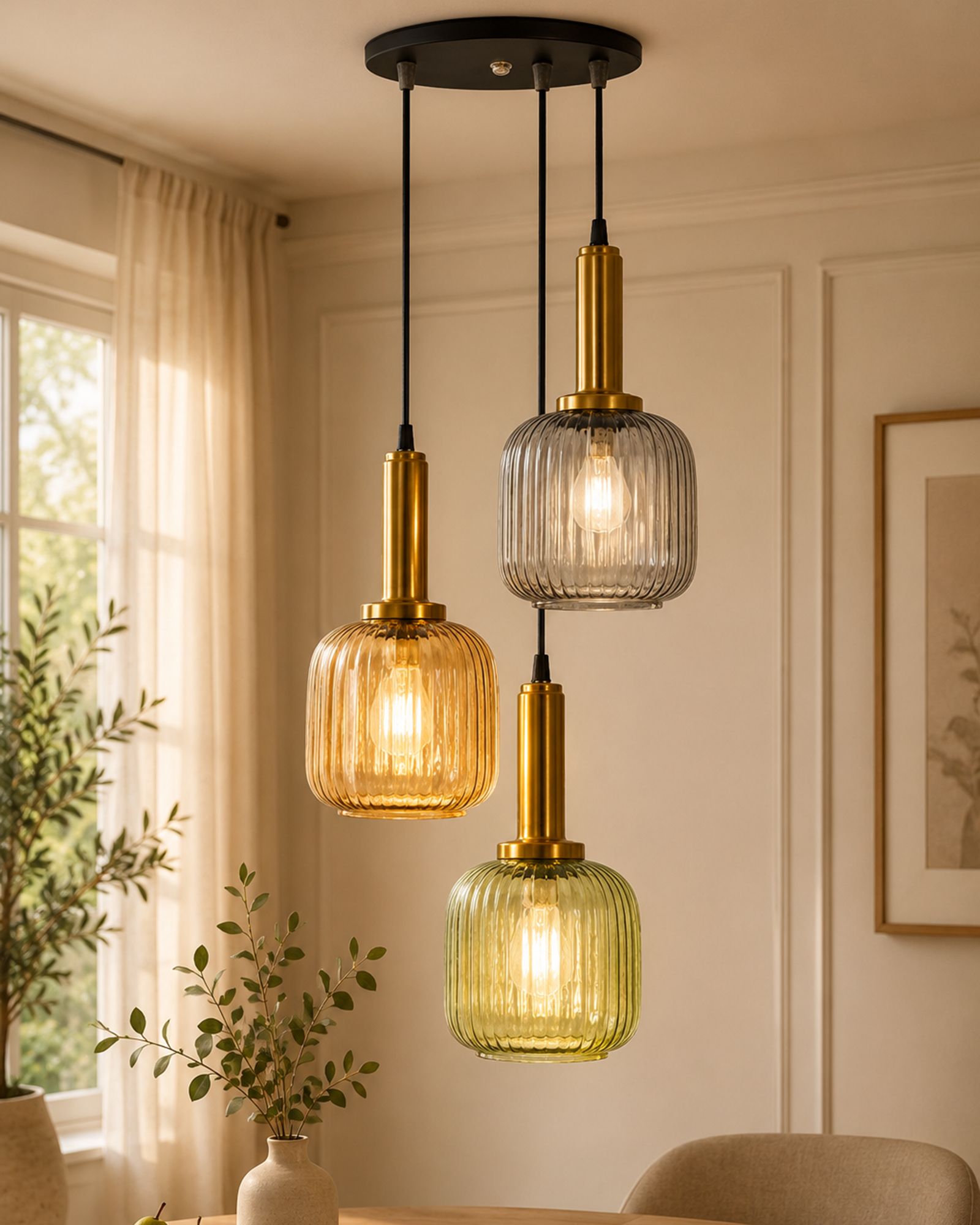 glowhere 3-Light Glass Pendant Light, Antique Brass Hanging Lamp for Dinning, Kitchen Ceiling Light Ceiling Lamp-picture-39