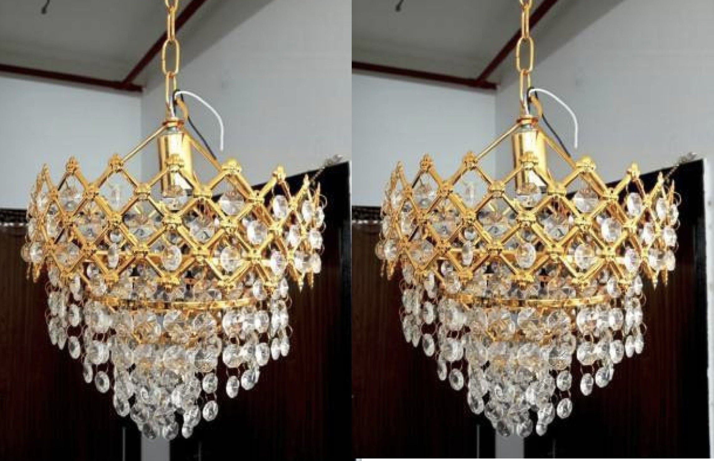 Crystal Gold polish metal 160mm chandelier hanging ceiling jhoomer pack of 2 Chandelier Ceiling Lamp