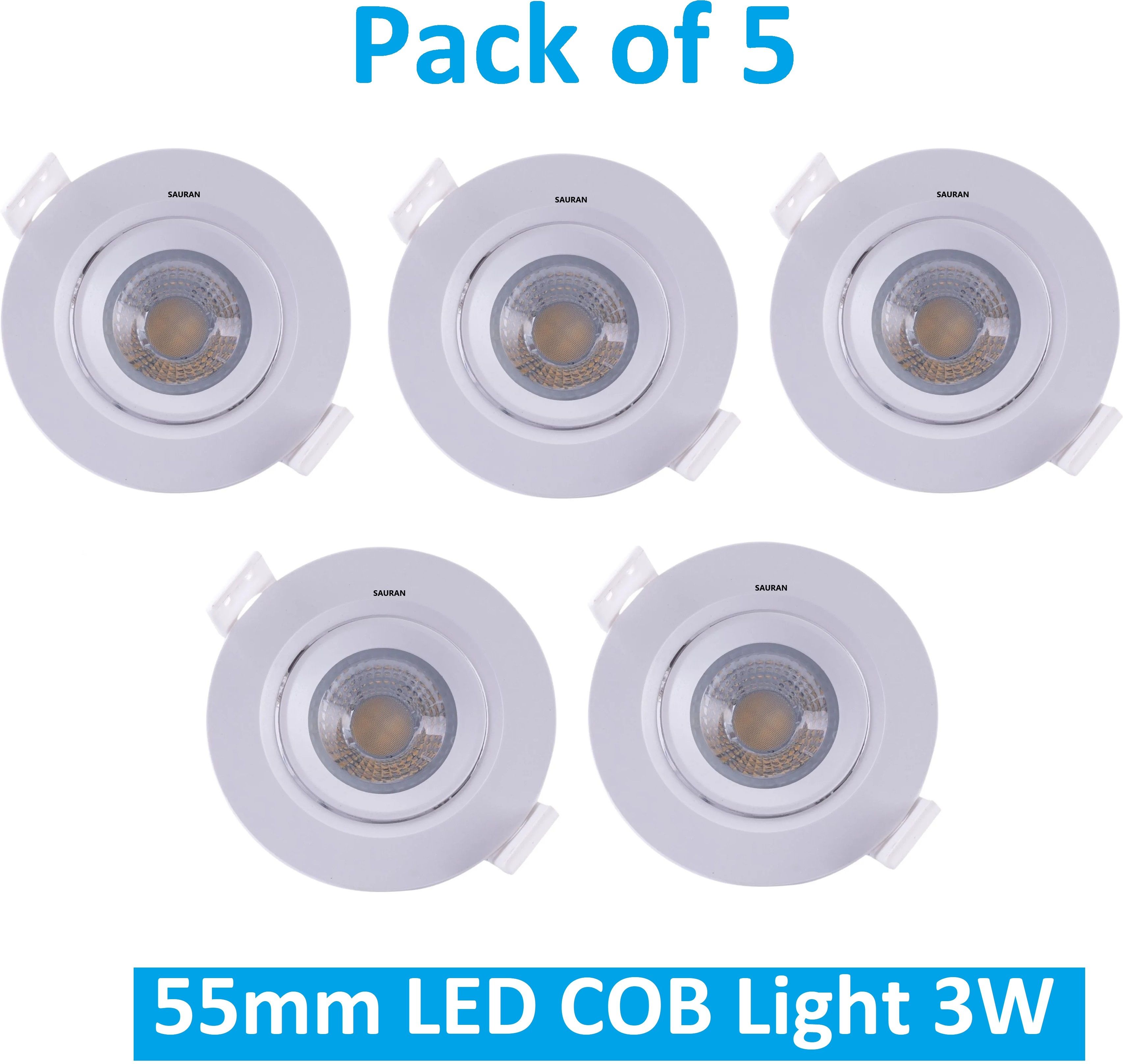 sauran Pack of 5 55mm LED COB Pure White Light 3W LEC13.3 (With Warranty) Ceiling Light Ceiling Lamp-picture-20