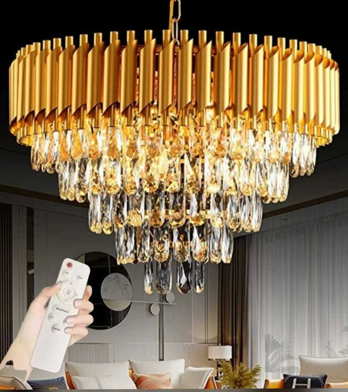 yavik Bluetooth chandelier with speaker and Remote Moving crystal 500mm Gold jhumar Chandelier Ceiling Lamp-picture-17