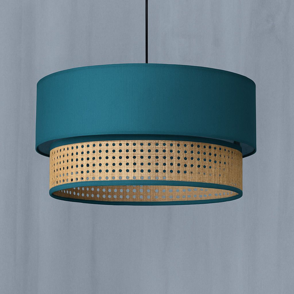 Dual Tier Rattan & Fabric Ceiling Lamp with Suspension Arrangement Ceiling Light Ceiling Lamp-image-0