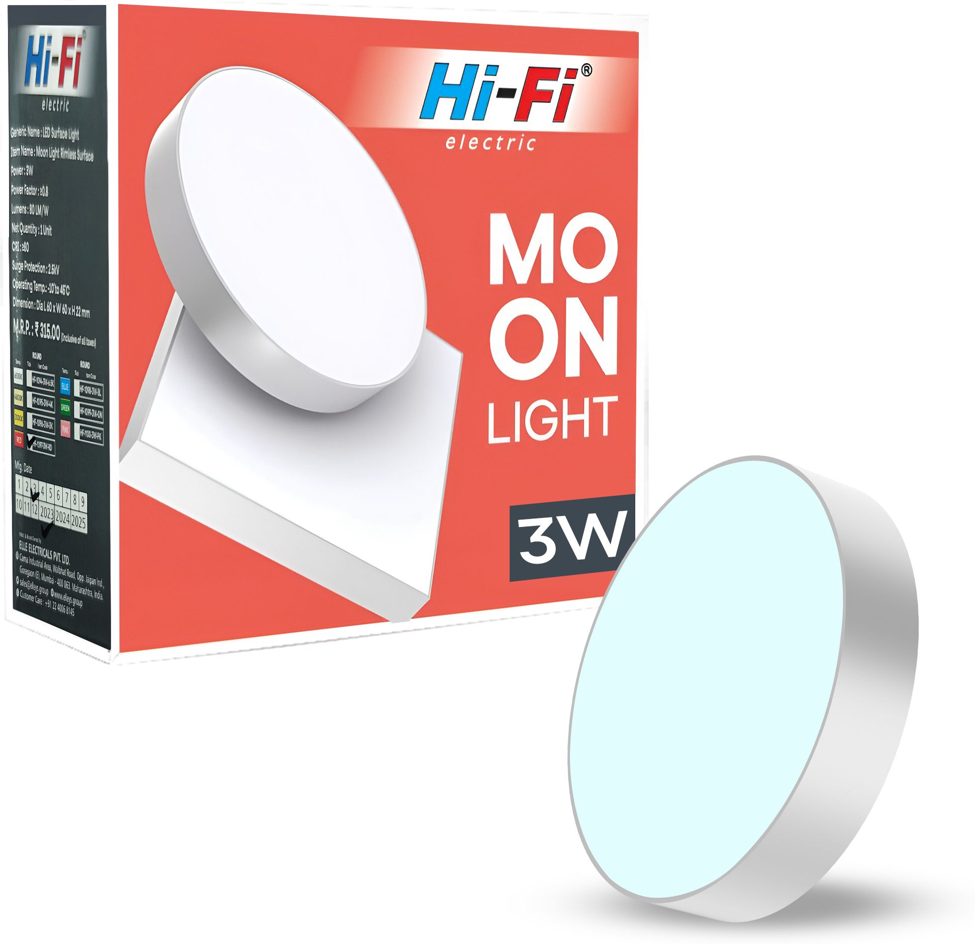 hi-fi Moonlight 3W Rimless LED Surface Panel Round Light|240 Lumens|Cool White Light Ceiling Light Ceiling Lamp-picture-33