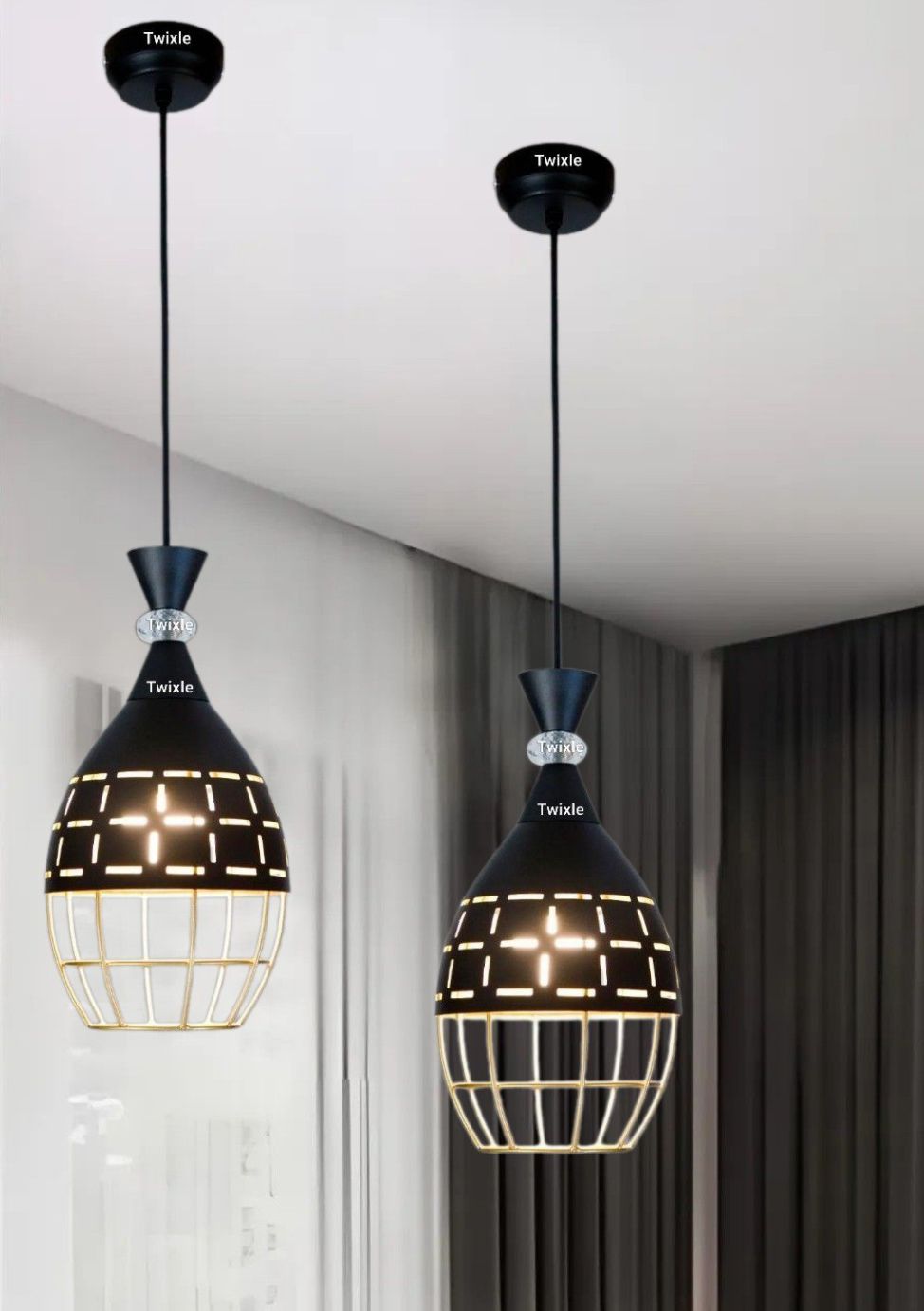 GLOMZY Modern Hanging Pendant Light Ceiling Lamp Black, without Bulb (Pack of 2) Ceiling Light Ceiling Lamp-picture-2
