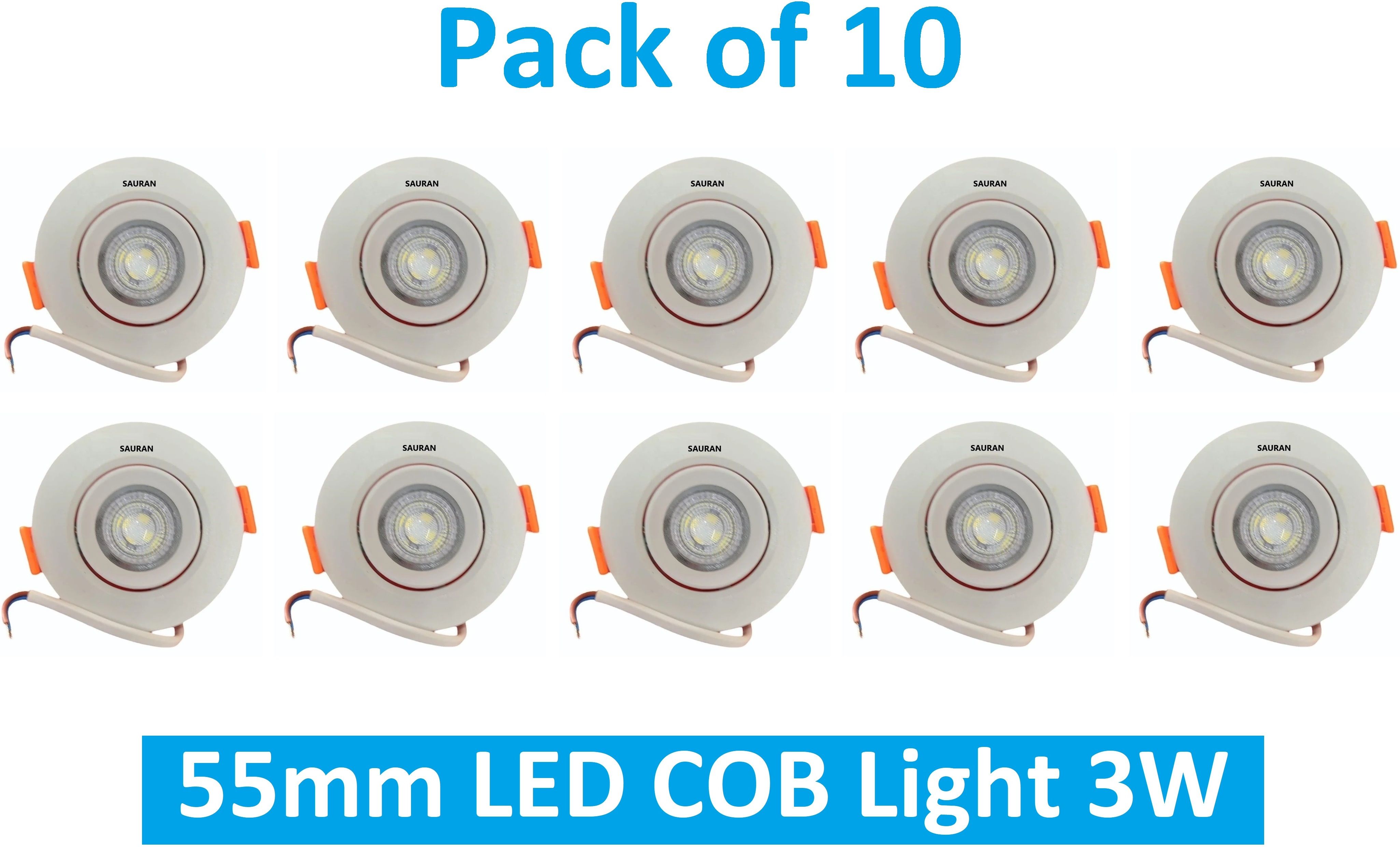 sauran Pack of 10 55mm LED COB Pure White Light 3W LEC6.4 (With Warranty) Ceiling Light Ceiling Lamp-picture-3