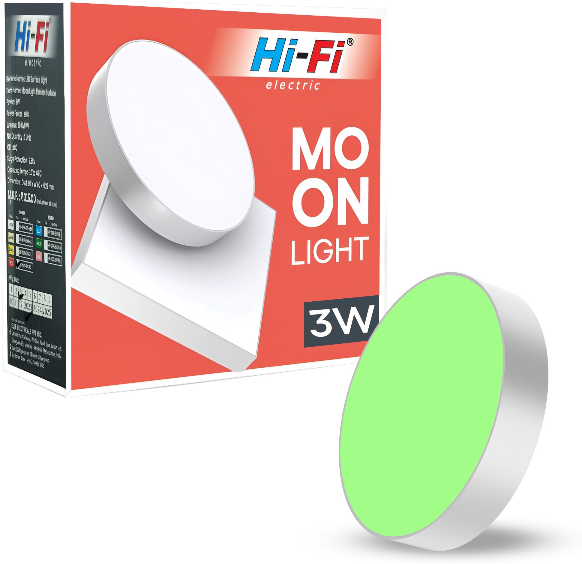 hi-fi Moonlight 3W Rimless LED Surface Panel Round Light|240 Lumens|Green Light Ceiling Light Ceiling Lamp-picture-32
