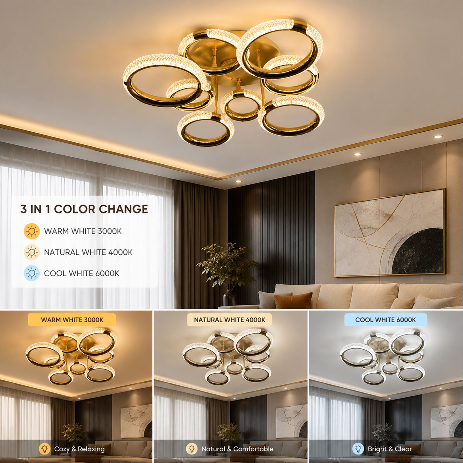 eve hanger 4+4 ring jhumer with remote and bluetooth Ceiling Light Ceiling Lamp-picture-27