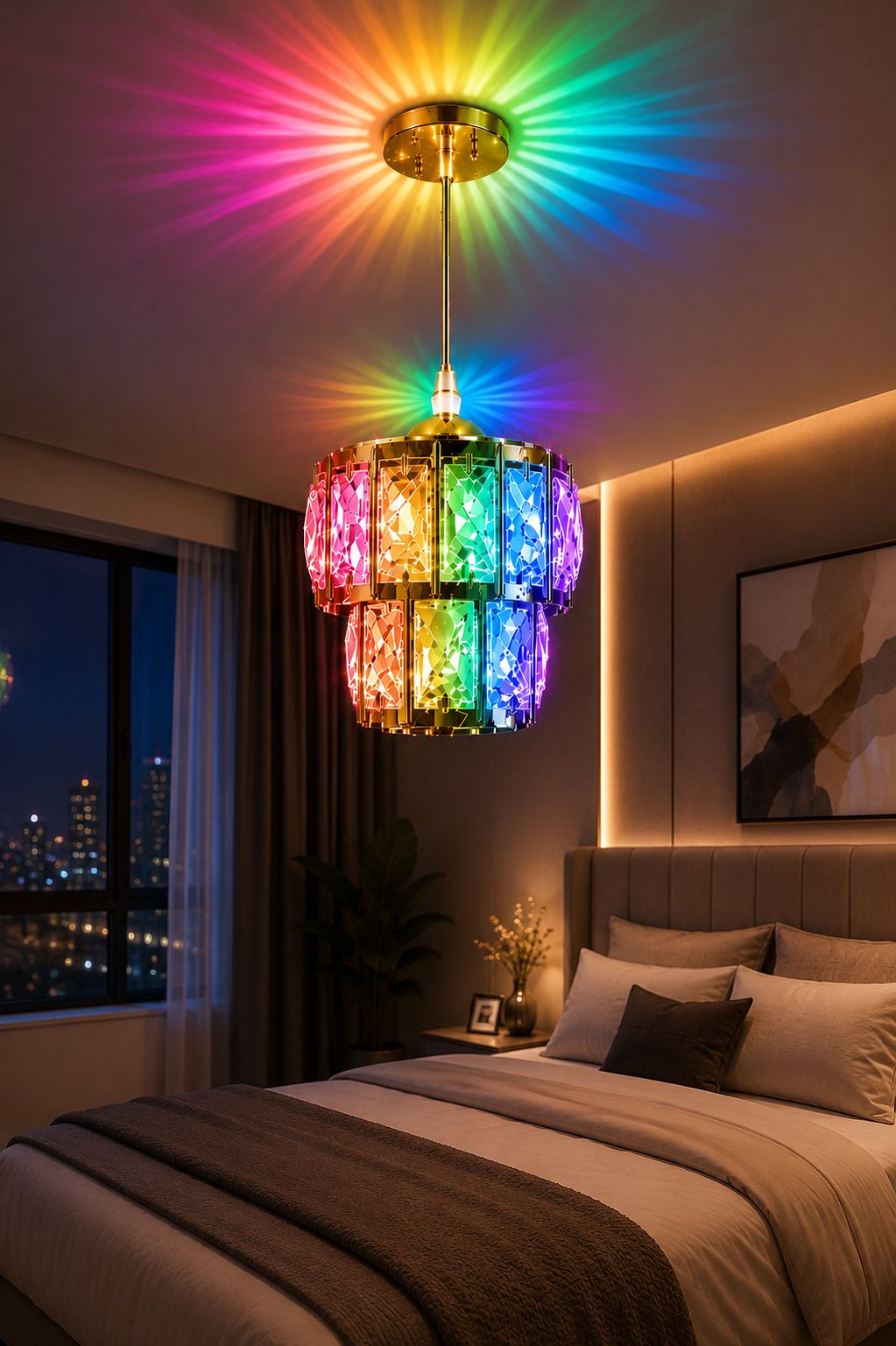 hybrix LED 9 Watt K9 Crystal Ceiling Lamp, Chrome, 7 Colors Light by Switching On/Off, Chandelier Ceiling Lamp-picture-25