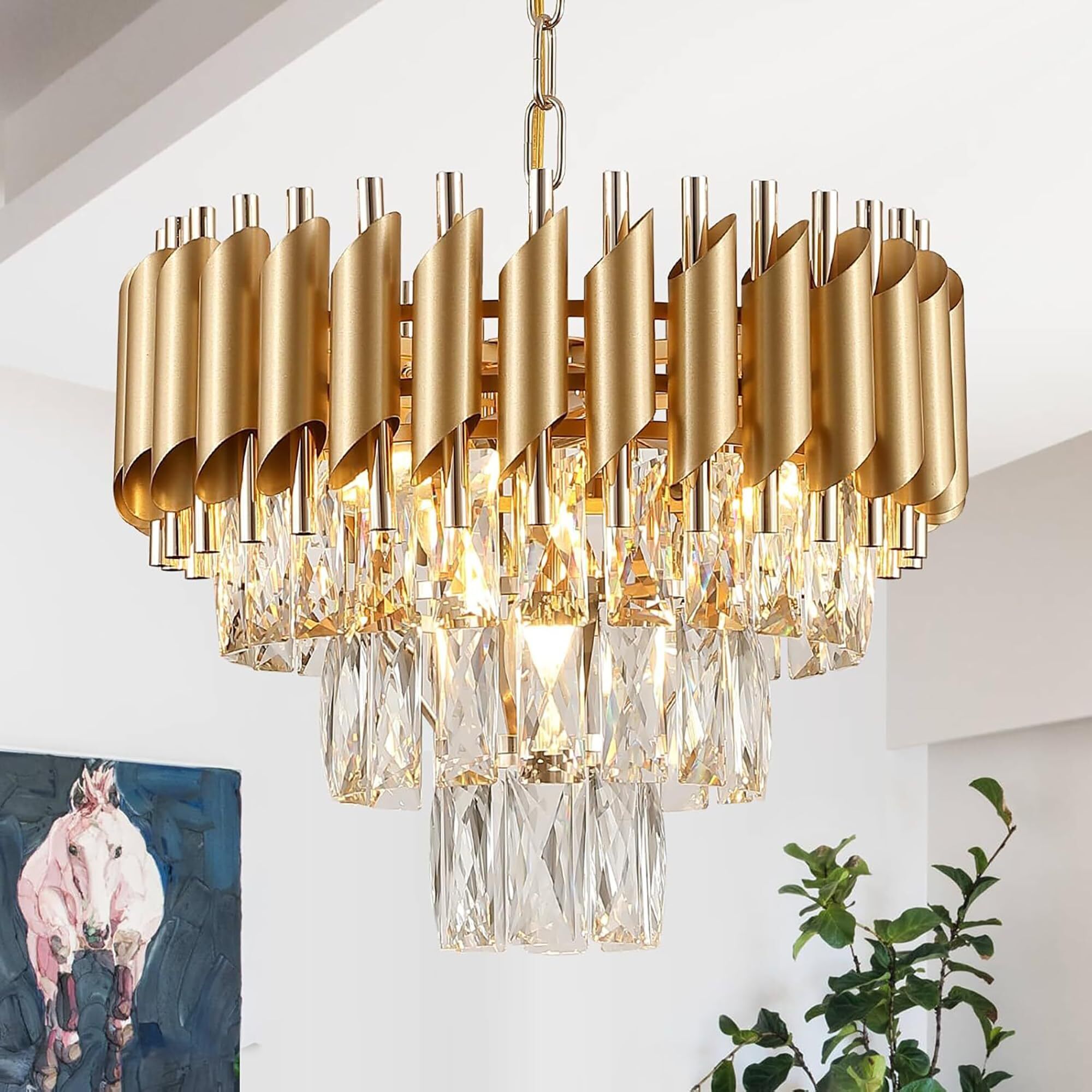 Modern Crystal Chandelier, 400mm Round, 3-Tier, K9 Crystal Ceiling Light Fixture Chandelier Ceiling Lamp-image-41