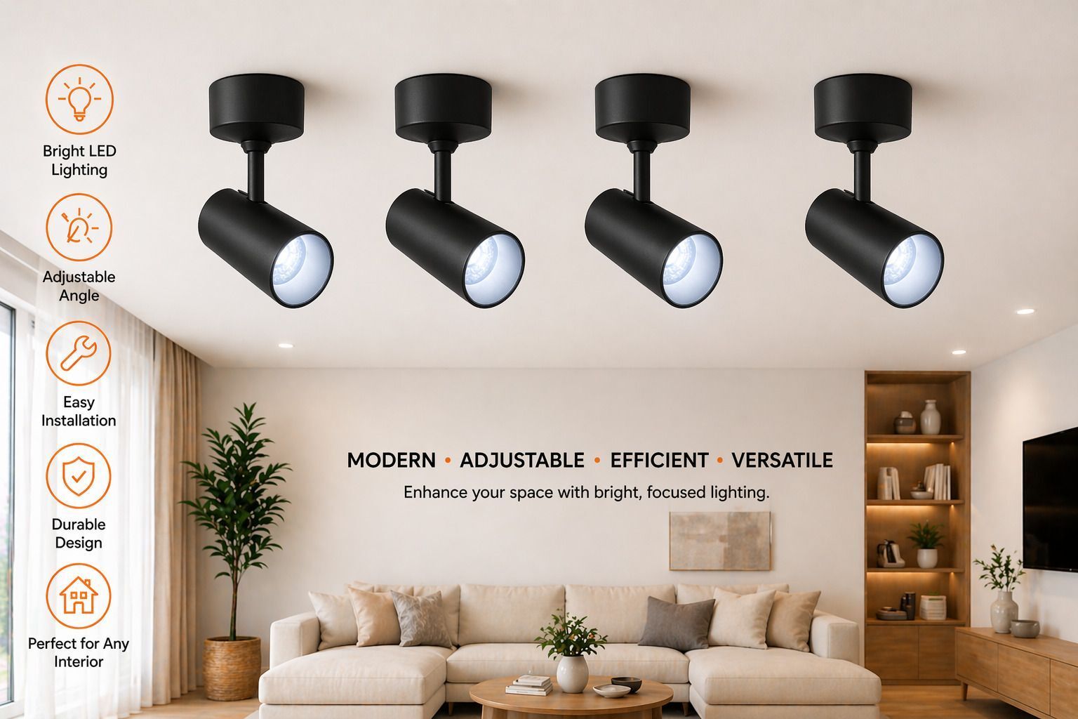 hbx LED Wall/Ceiling Adjustable Spot Light (10 Watt) Focus Down Light, COOL WHITE, 4 Spot Light Ceiling Lamp-picture-20