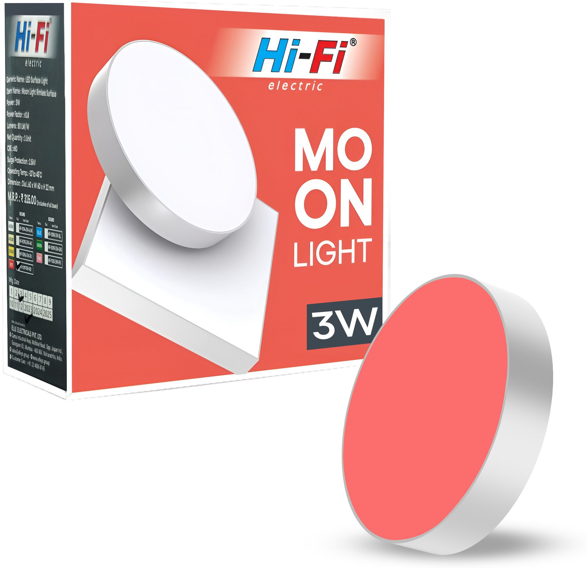 Moonlight 3W Rimless LED Surface Panel Round Light|240 Lumens|Red Light Ceiling Light Ceiling Lamp-image-30