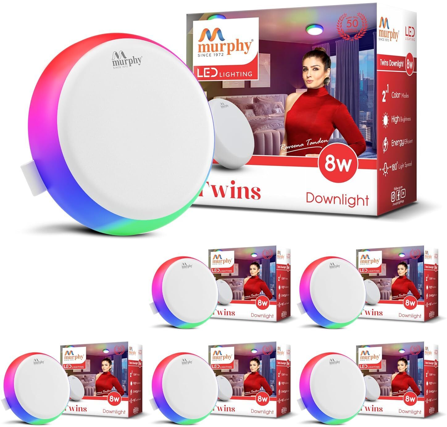 Dual Mode Round LED Light 8W+8W (Cool White + RGB, PACK OF 6) Ceiling Light Ceiling Lamp