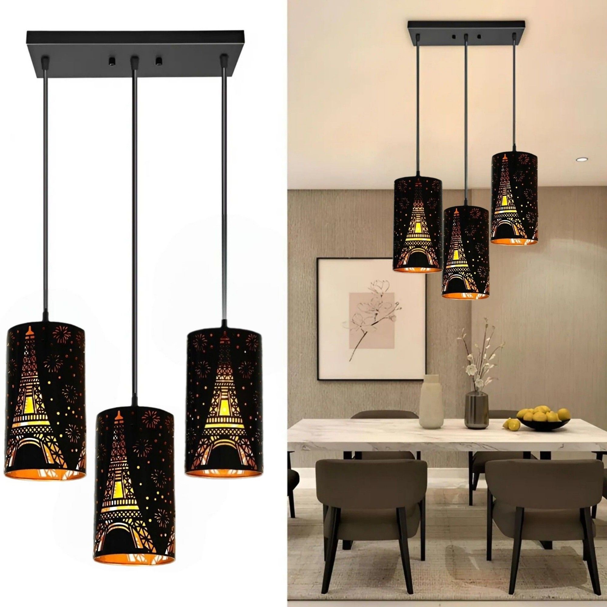GLOMZY Paris Tower 3Light Linear Cluster Hanging Ceiling Lamp without Bulb SET 1 Pendant Lamp Ceiling Lamp-image-42