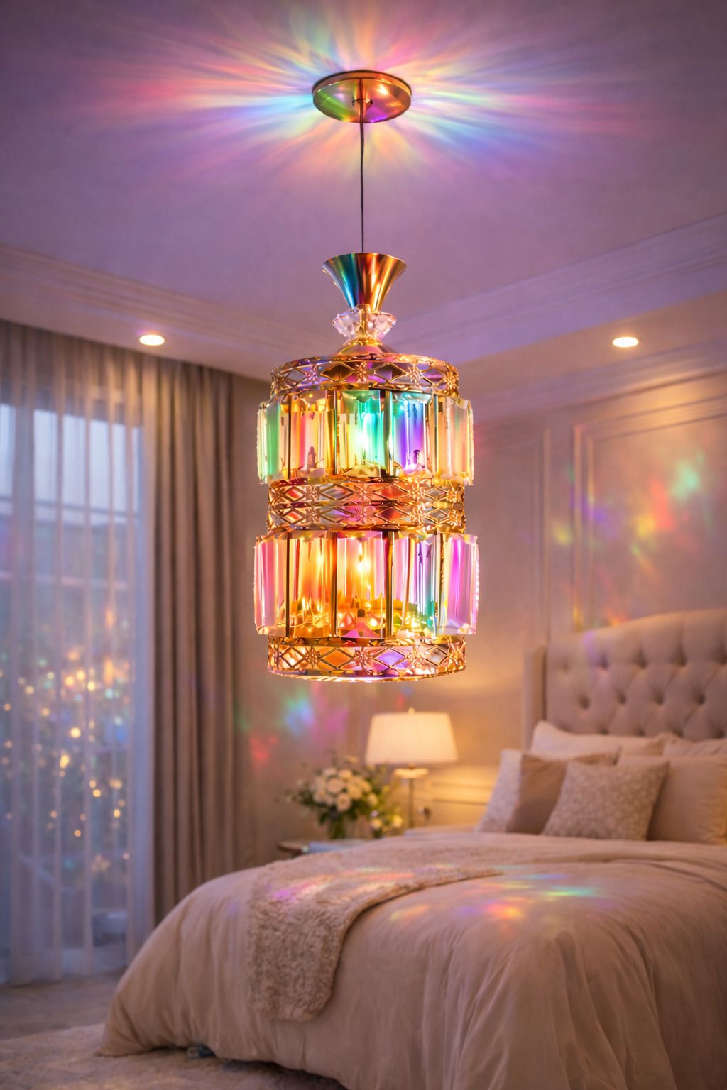 LED 9 Watt K9 Crystal Ceiling Lamp, Golden, 7 Colors Light by Switching On/Off, Pendant Lamp Ceiling Lamp-image-41