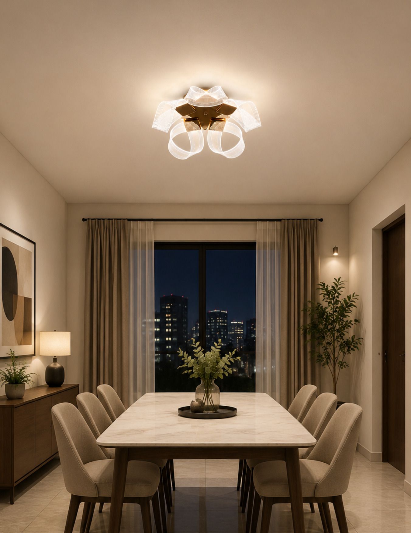 POWERLAM Modern LED Chandelier | Acrylic | 3 Color Inbuilt LED | Gold Ceiling Light Ceiling Lamp-image-29