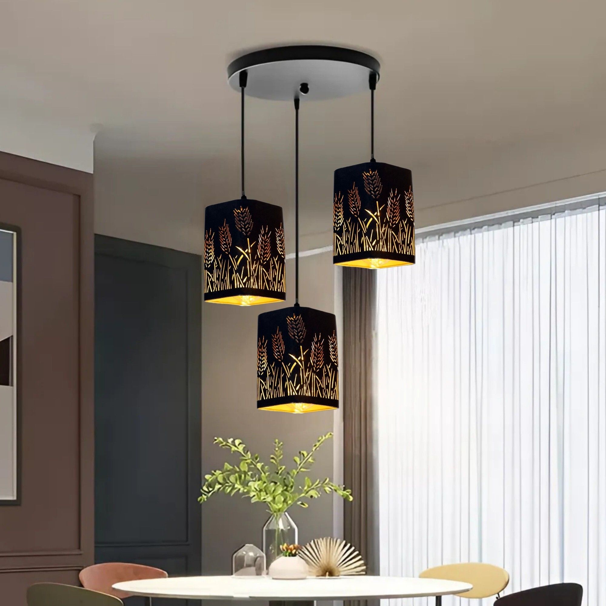 GLOMZY Wheat Stalk Design 3Lamp Round Shape Hanging Light Bulb Not Set of 1 Ceiling Light Ceiling Lamp-picture-35