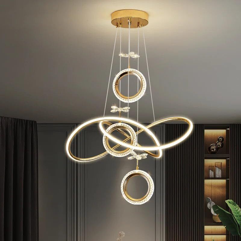 shri mahal antiques Modern Pendant Chandelier – Interlocking Circular Rings with Gold Finish Chandelier Ceiling Lamp-picture-19