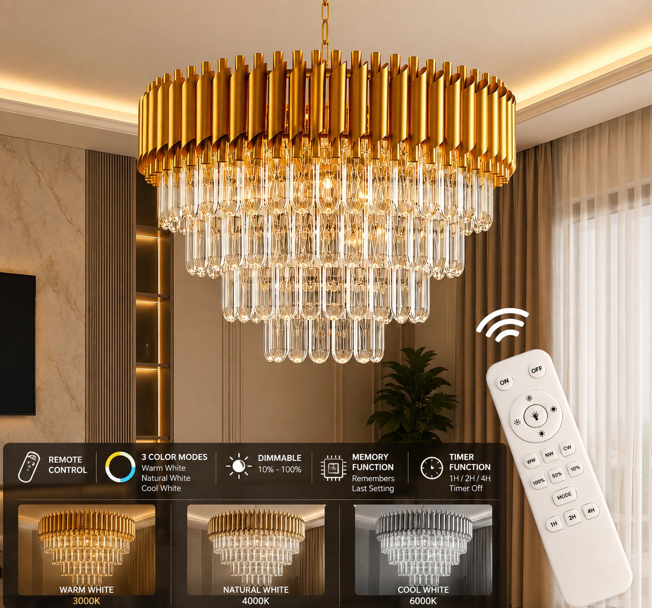 blissbells 500MM Light Moving LED Crystal Chandelier with Remote Control (Gold) Chandelier Ceiling Lamp-picture-48