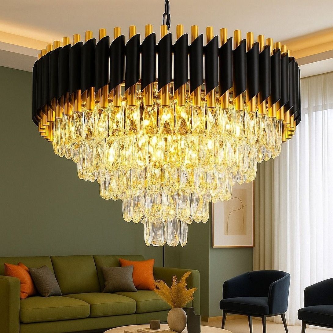 Modern Crystal Chandelier 500mm Black Gold Chandelier Ceiling Lamp-image-18