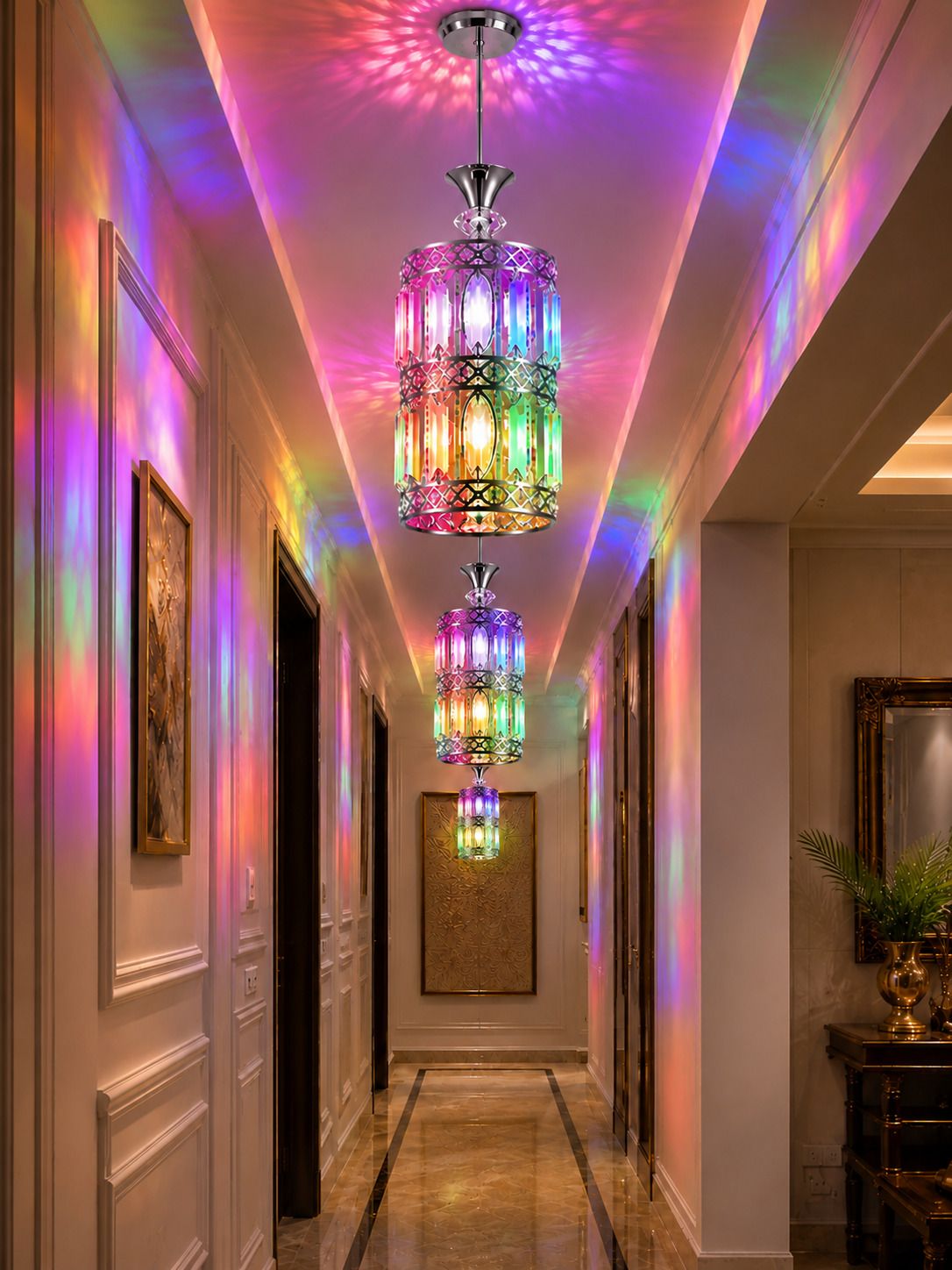 LED 9 Watt K9 Crystal Ceiling Lamp, Silver, 7 Colors Light by Switching On/Off, Pendant Lamp Ceiling Lamp-image-10