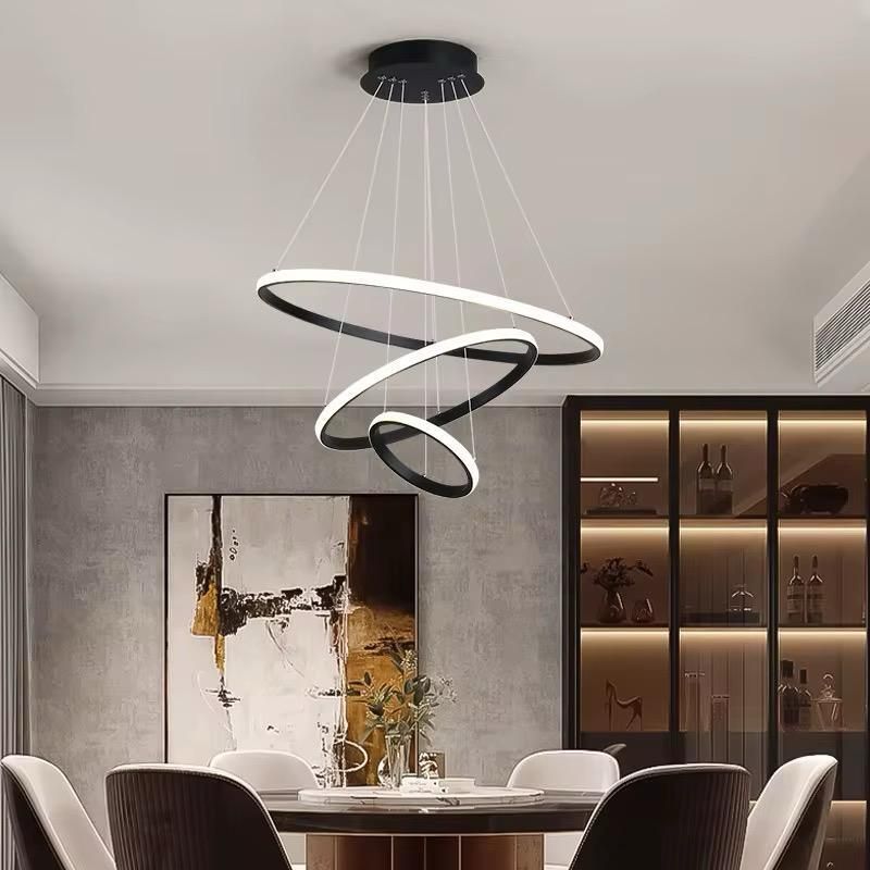 Modern LED Chandelier, Black Spiral Design, Dimmable Pendant Light Fixture Ceiling Light Ceiling Lamp