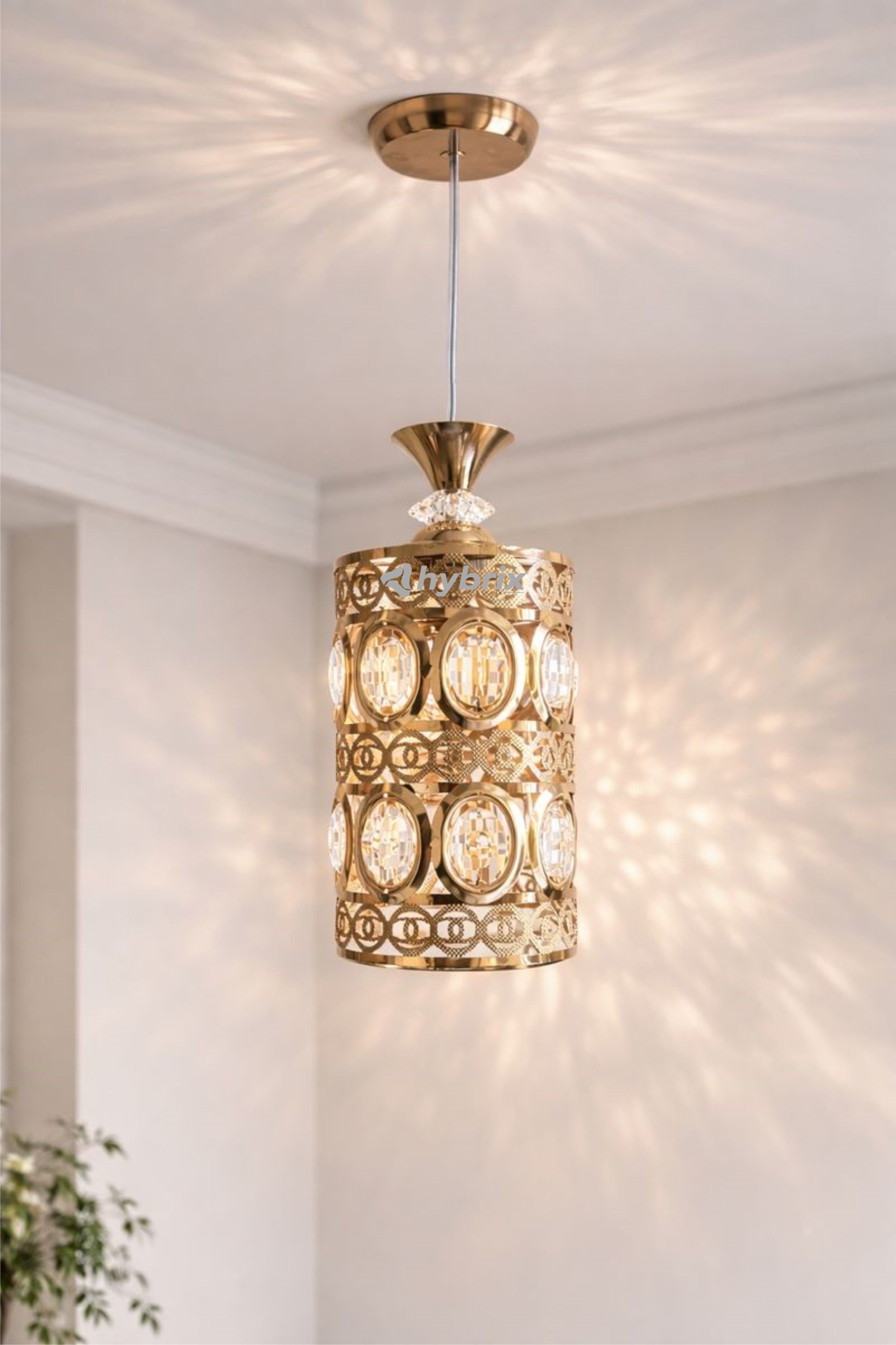 hybrix LED 9 Watt K9 Crystal Ceiling Lamp, Golden, 3 Colors Light by Switching On/Off, Pendant Lamp Ceiling Lamp-picture-40