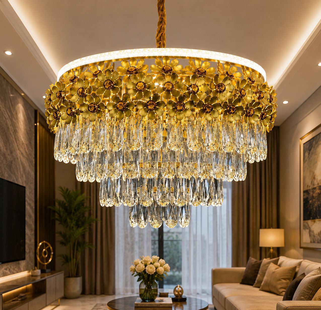 Elegant Flower Design Crystal 500mm Chandelier For Hall & Living Room Chandelier Ceiling Lamp-image-21