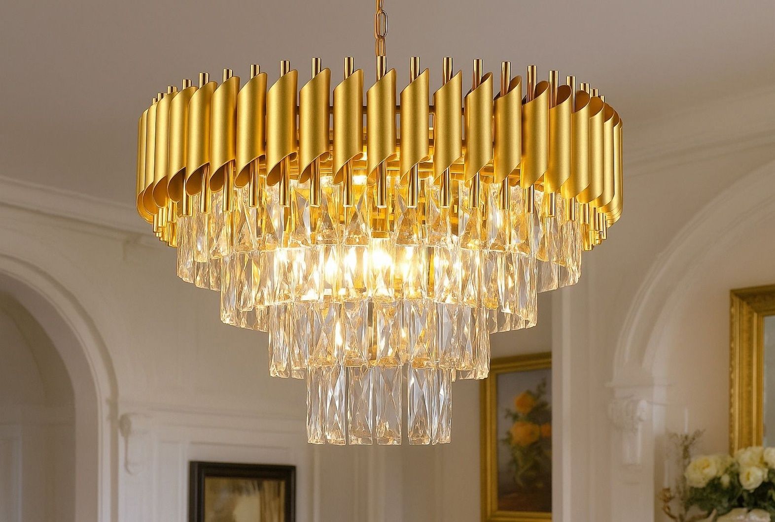 shinefly Modern Crystal Chandelier 400mm Gold Chandelier Ceiling Lamp-picture-12
