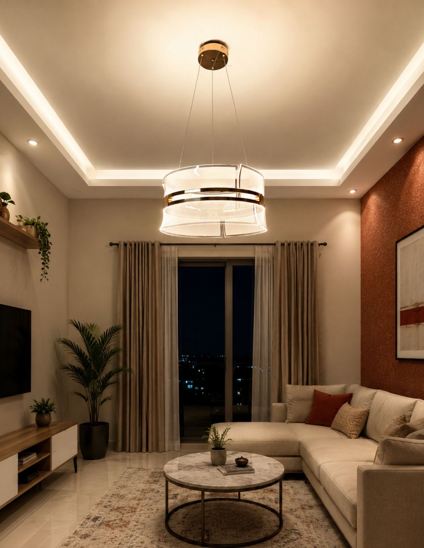 POWERLAM Modern LED Ceiling Light | Acrylic | 3 Color Inbuilt LED | Gold Ceiling Light Ceiling Lamp-image-25