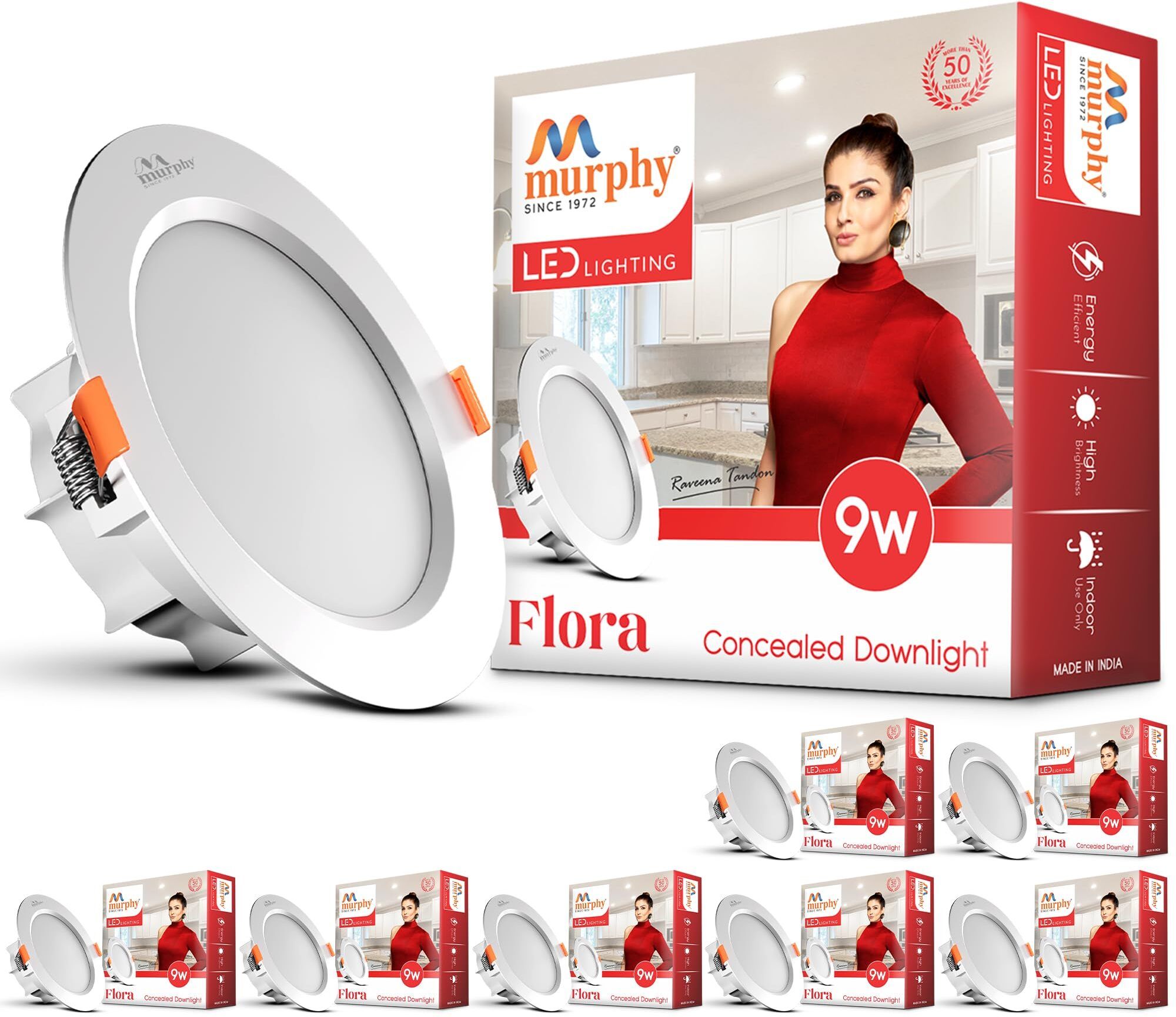 Flora 9W LED Downlight, Warm White, Round, Pack of 8 Ceiling Light Ceiling Lamp-image-40