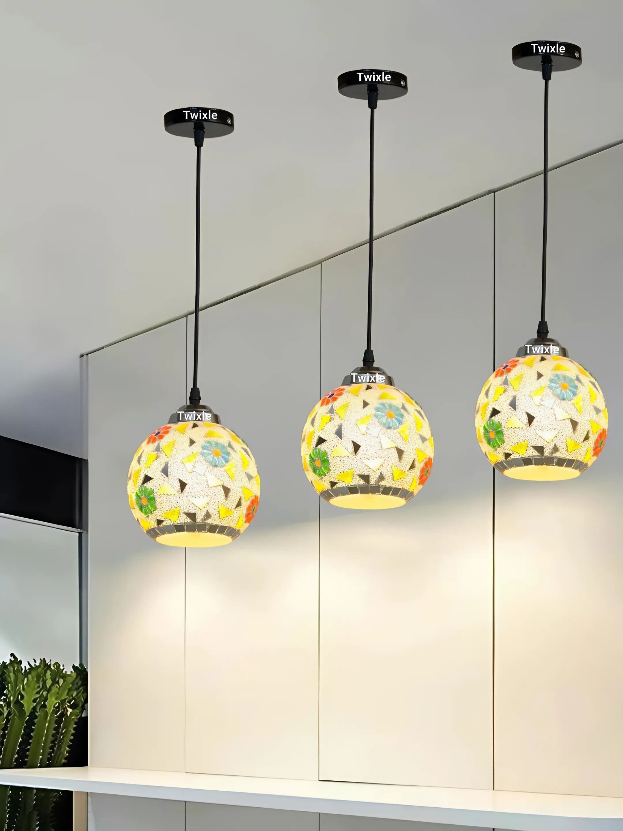GLOMZY with Bulbs Modern Handmade Yellow Pendant Ceiling Light (Pack of 3) Ceiling Light Ceiling Lamp-picture-17