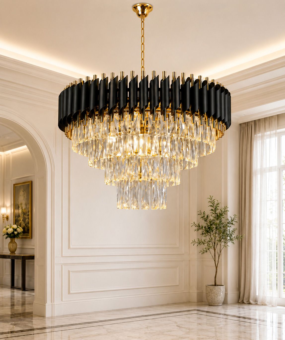 Modern Crystal Chandelier 500mm Black Gold Chandelier Ceiling Lamp-image-17