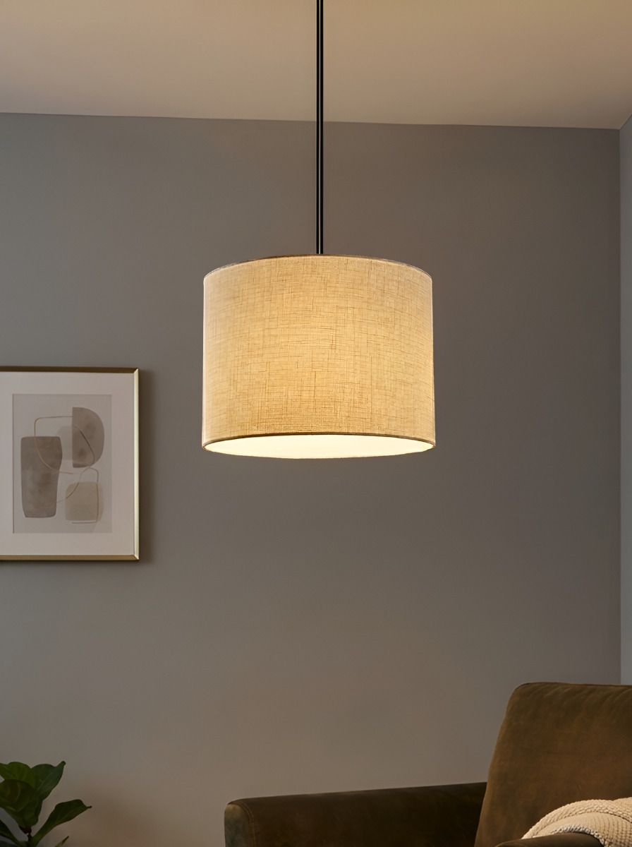 -DRUM -Linen Fabric Hanging Lamp for Living Room | Pendant Lamp Ceiling Lamp-image-1