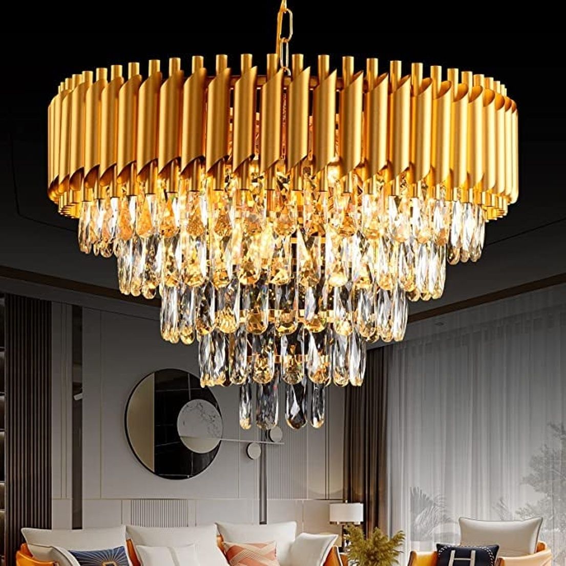 lk store Luxury 5-Tiers Crystal Chandelier – 600mm Gold Finish with LED Lighting Gold Chandelier Ceiling Lamp-picture-35
