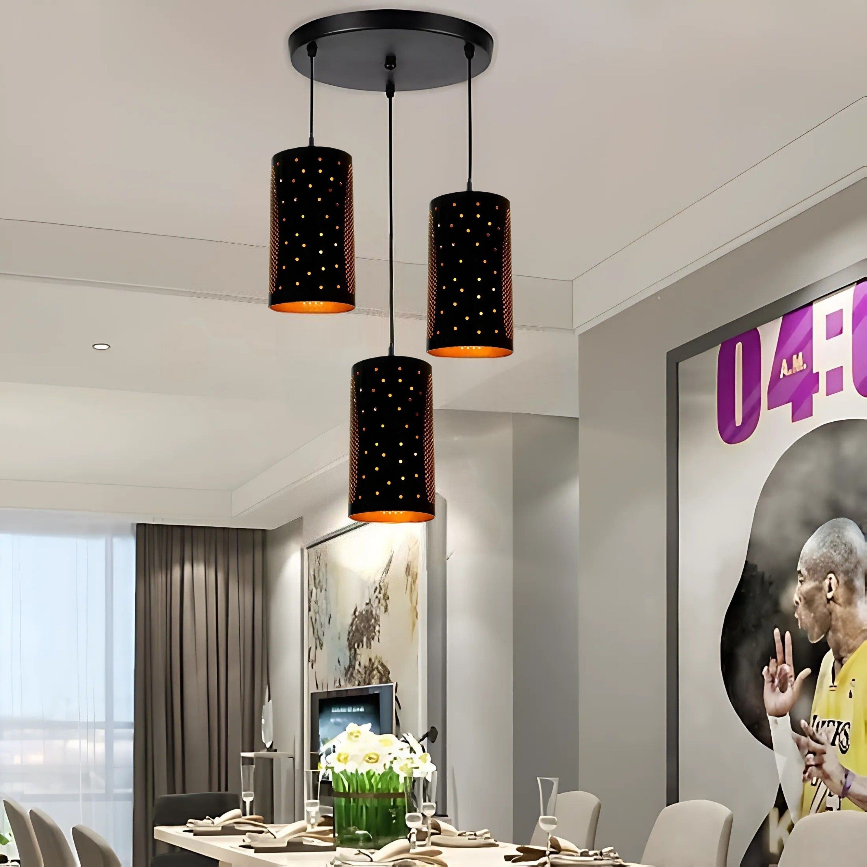 glomzy Metal Laser Cutting 3-Lamp Round Shape Hanging, Bulbs Included Set of 1 Ceiling Light Ceiling Lamp-picture-40