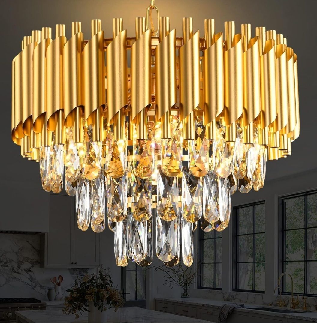 400MM Chandelier light Crystal Gold Polish Metal Jhumar for hall, kitchen Chandelier Ceiling Lamp-image-20