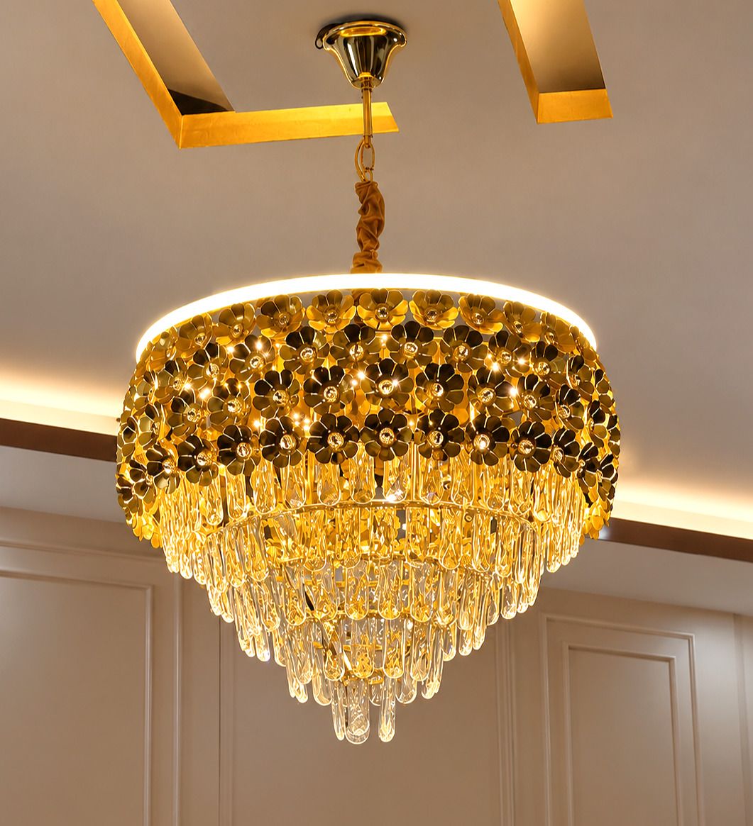 adwait Italian Crystal Gold Plated Metal Hanging Pendant Jhumar 600MM Chandelier Ceiling Lamp-picture-28
