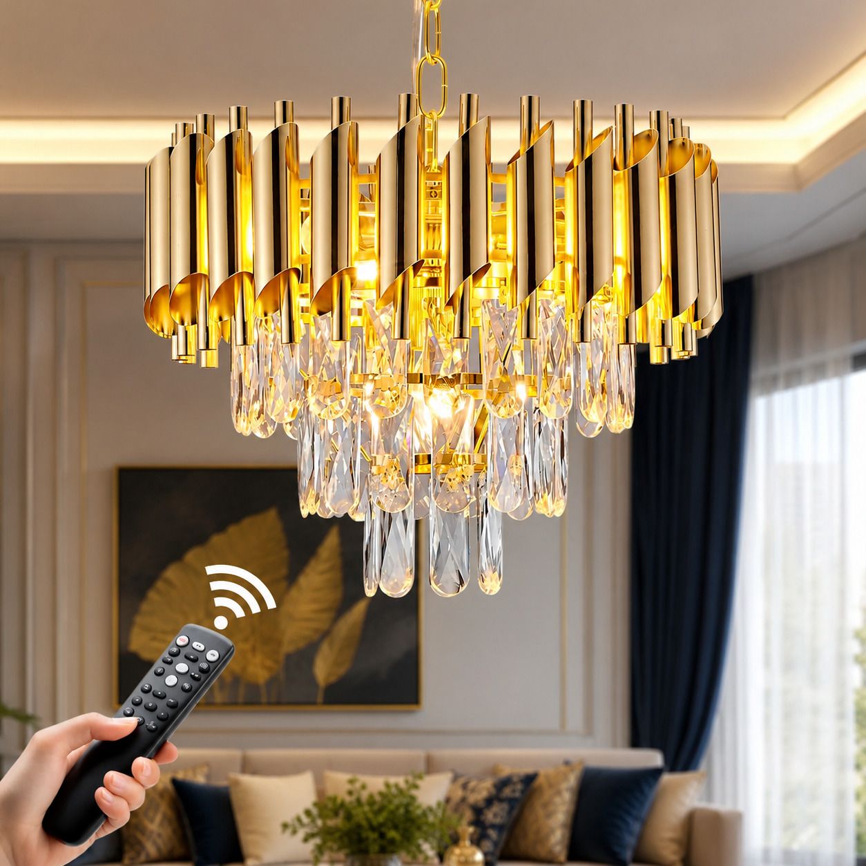 400MM Light Moving LED Crystal Chandelier with Remote Control (Gold) Chandelier Ceiling Lamp-image-21